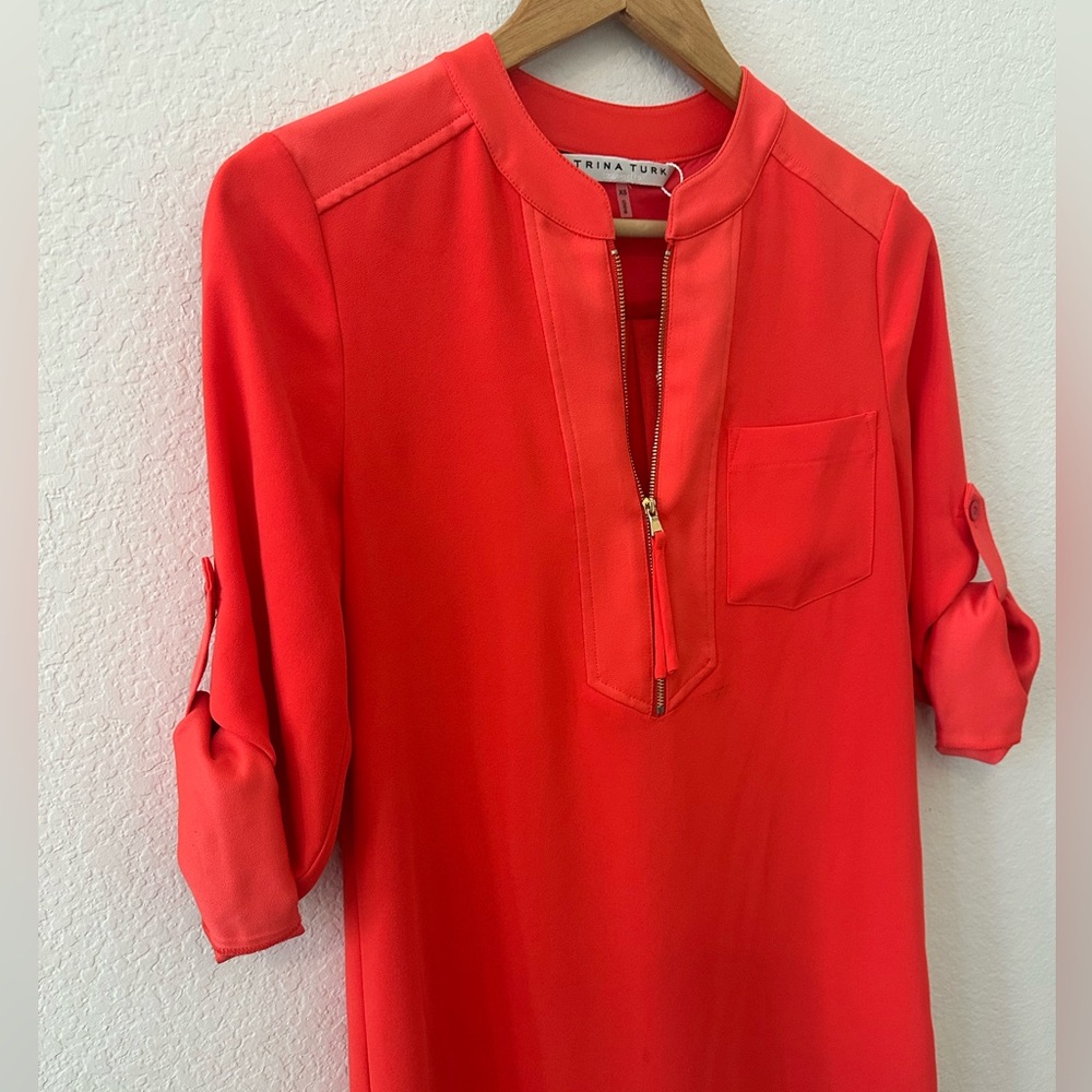 NWOT Trina Turk Women's XS Kaiko Orange crepe Shift dress  3/4 sleeve - Picture 7 of 13